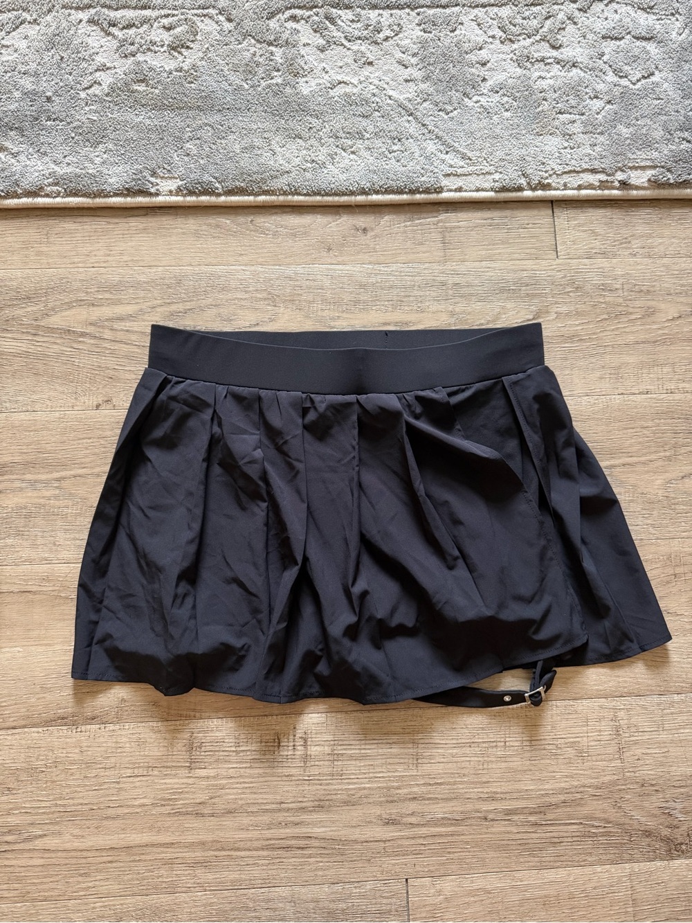 Black Pleated Mini Skirt with Elastic Waist
